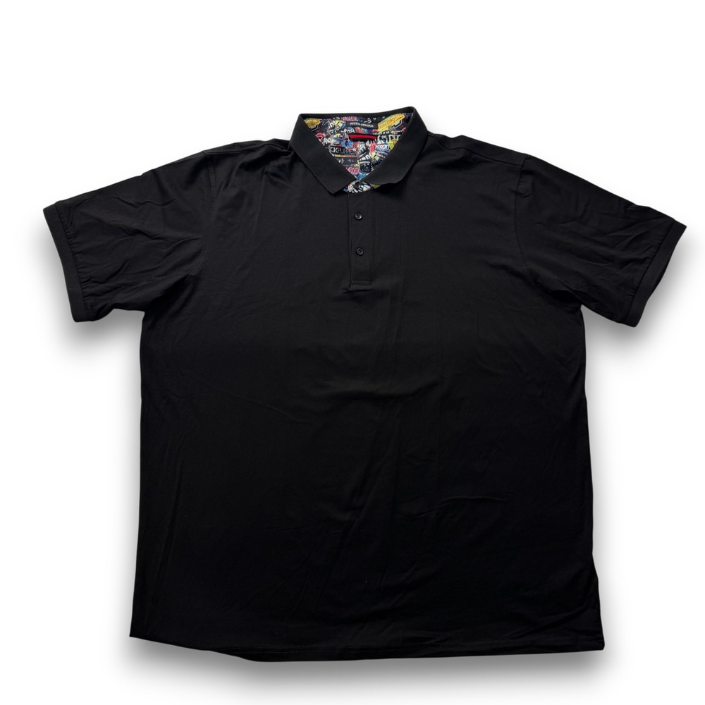 Robert Graham Mens Black Cotton Stretch Polo Shirt Graphic Collar Trim 3XL
